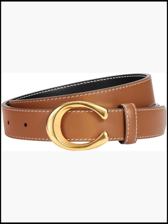 Reversible Leather Belt with Gold Chain/Triangle Buckle main image 4